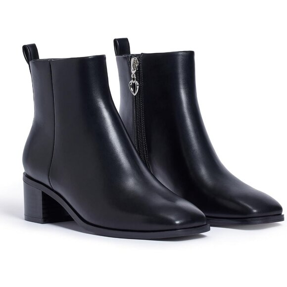 Genshuo Ankle Boot Women Size (7-9) Black Polyurethane Zipper Chunky Heel - Picture 6 of 9